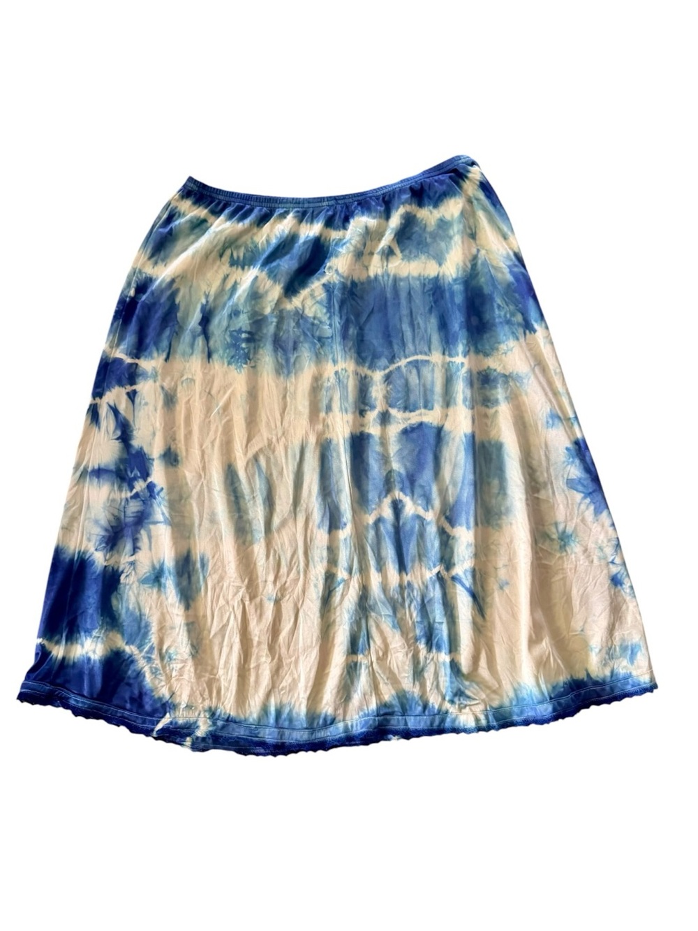 Vtg Blue Tie Dyed Half Slip Embroidered Sz L Hand Dyed Festival Femme - Picture 3 of 4